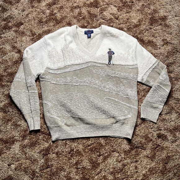 VINTAGE Sutter And Grant V Neck Sweater Adult Large Golfer Golfing Mens 90s - Picture 1 of 10
